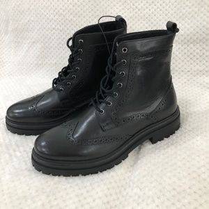 NWOT Express Black Leather Chunky Brogue Boots